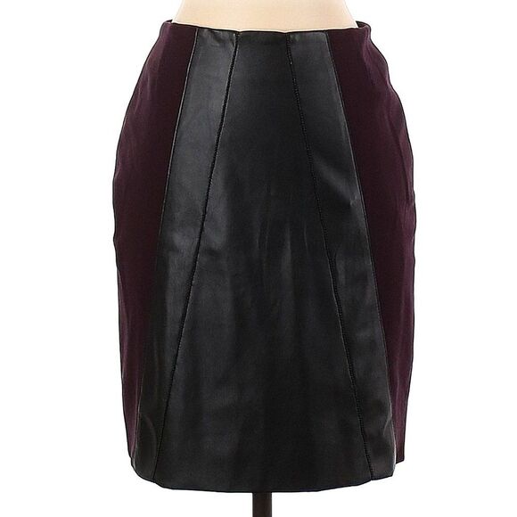Akris Punto Pencil Skirt in Black Cherry (Purple) w/Vegan Leather Front Panel-4 - Picture 1 of 12